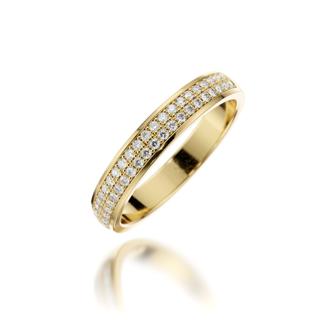 Wedding ring with diamonds in pave setting