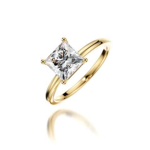 Engagement ring with a princess cut stone