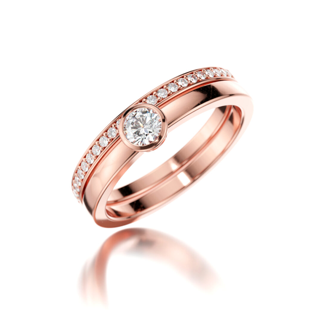 Stackable diamond rings in red gold